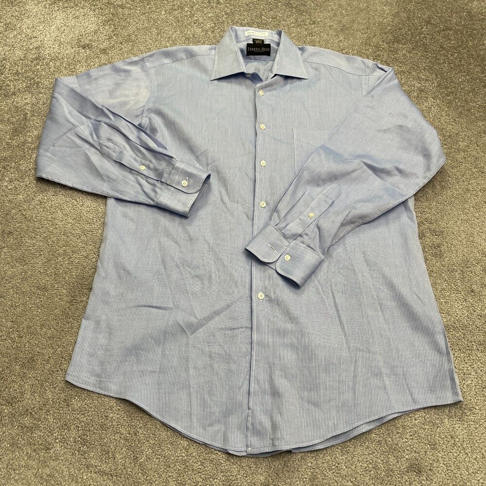 Ferrell Reed Dobbs Cloth Dress Shirt Men 15.5 33 Blue Pinstriped Cotton Work USA